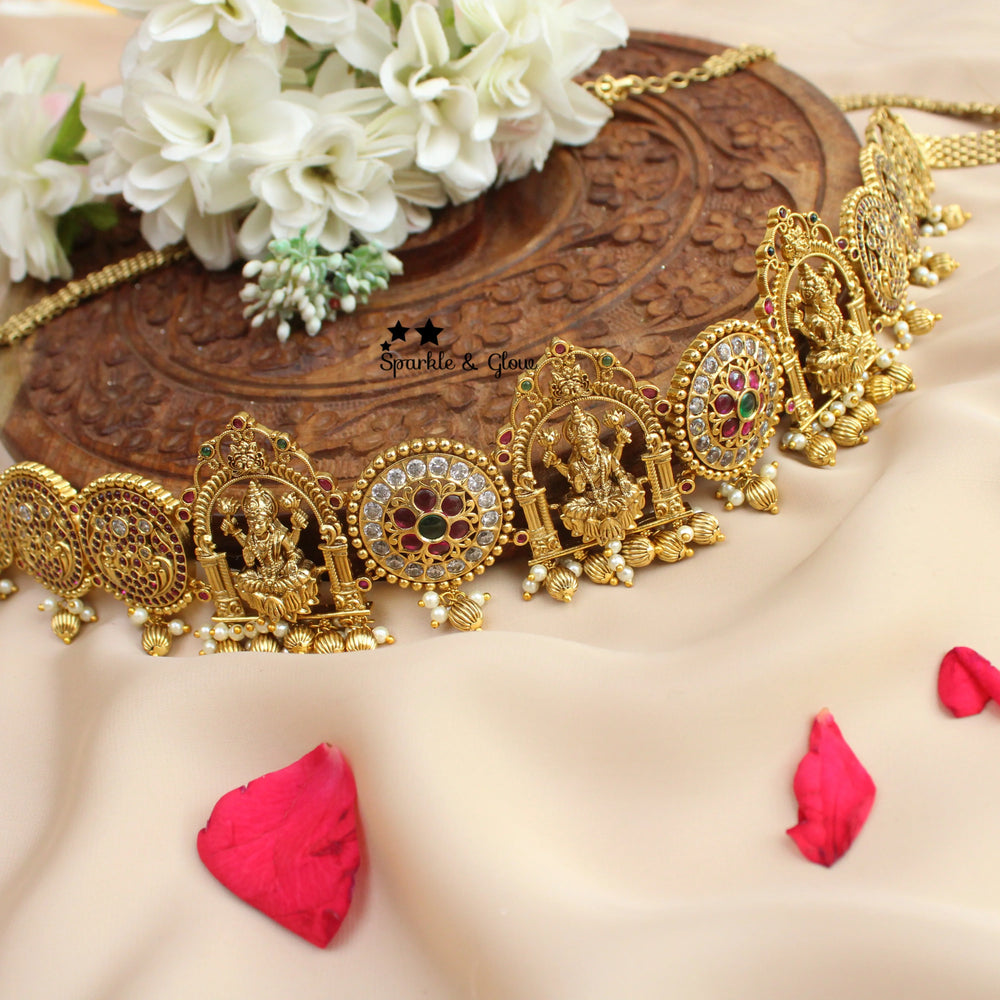 Lakshmi Motif with Kemp Stones Temple Design Hipchain - Sparkle and Glow