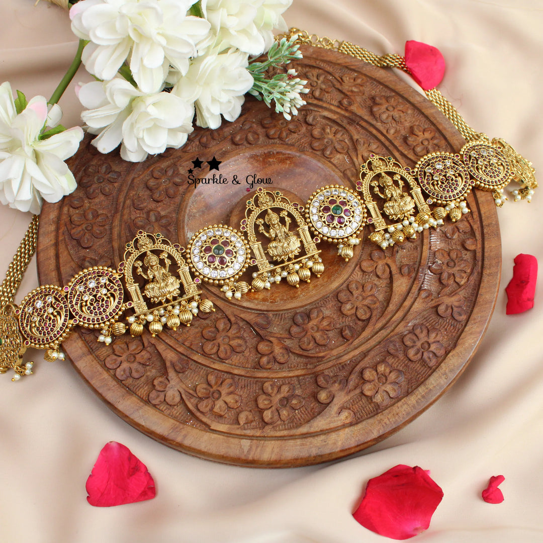 Lakshmi Motif with Kemp Stones Temple Design Hipchain - Sparkle and Glow