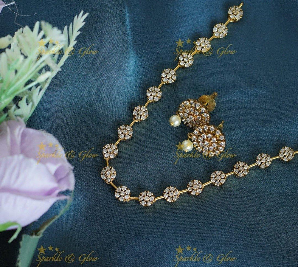 Statement Flower design AD short necklace - Sparkle and Glow