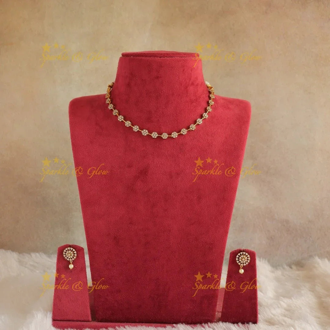 Statement Flower design AD short necklace - Sparkle and Glow