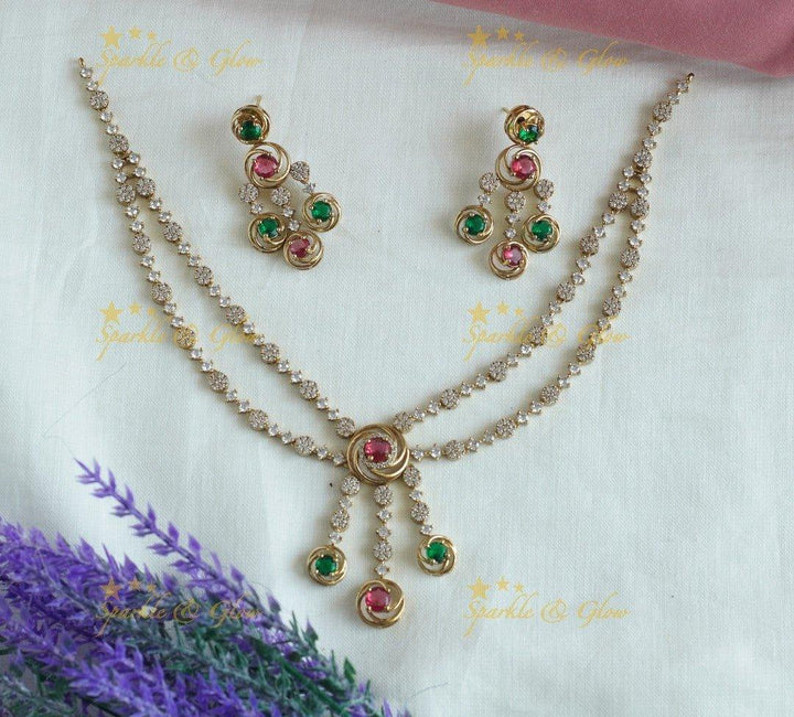 Beautiful Two Layered Floral AD short necklace - Sparkle and Glow