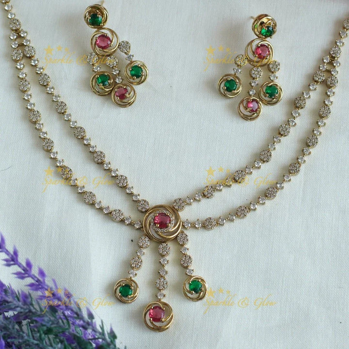 Beautiful Two Layered Floral AD short necklace - Sparkle and Glow