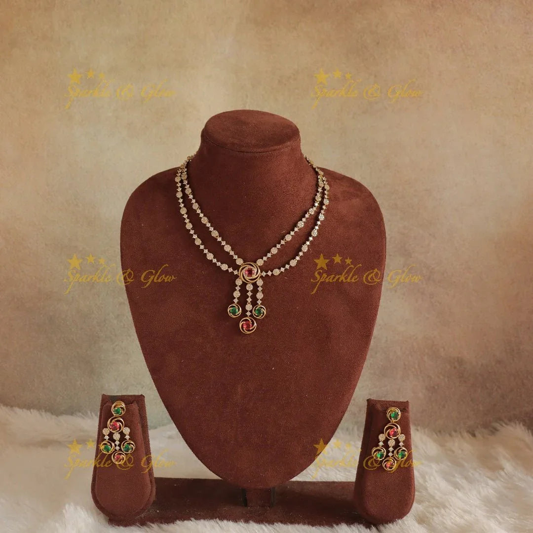 Beautiful Two Layered Floral AD short necklace - Sparkle and Glow