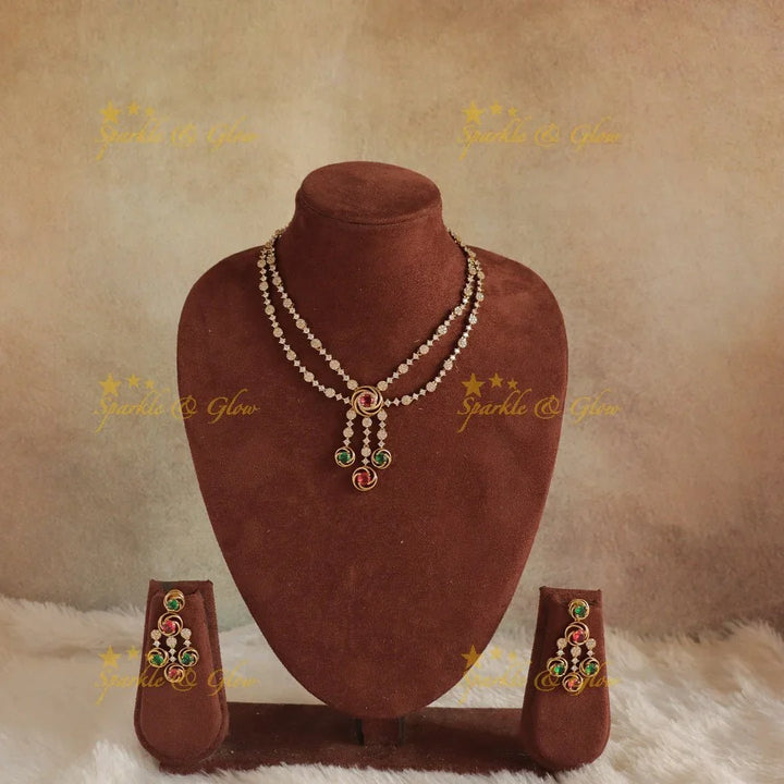 Beautiful Two Layered Floral AD short necklace - Sparkle and Glow