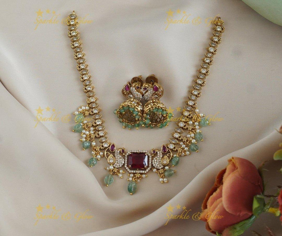 Stunning Antique Peacock Floral carved short necklace - Sparkle and Glow