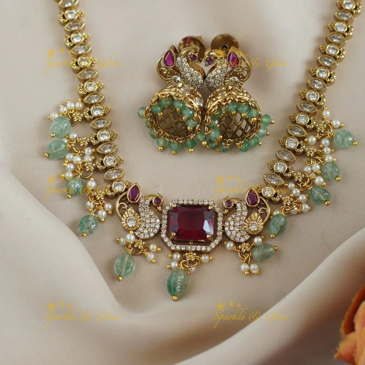 Stunning Antique Peacock Floral carved short necklace - Sparkle and Glow