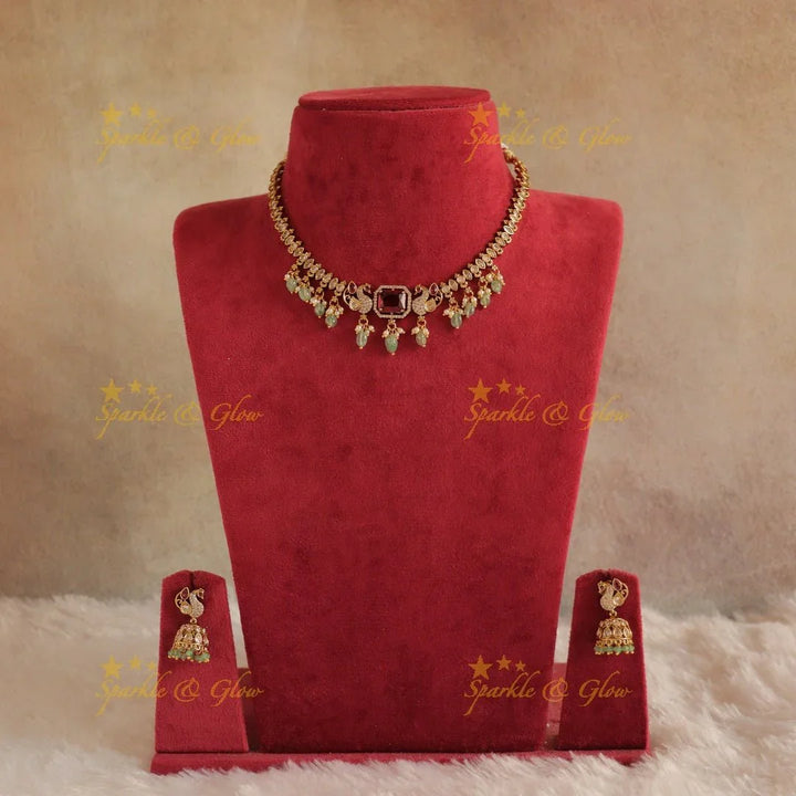 Stunning Antique Peacock Floral carved short necklace - Sparkle and Glow