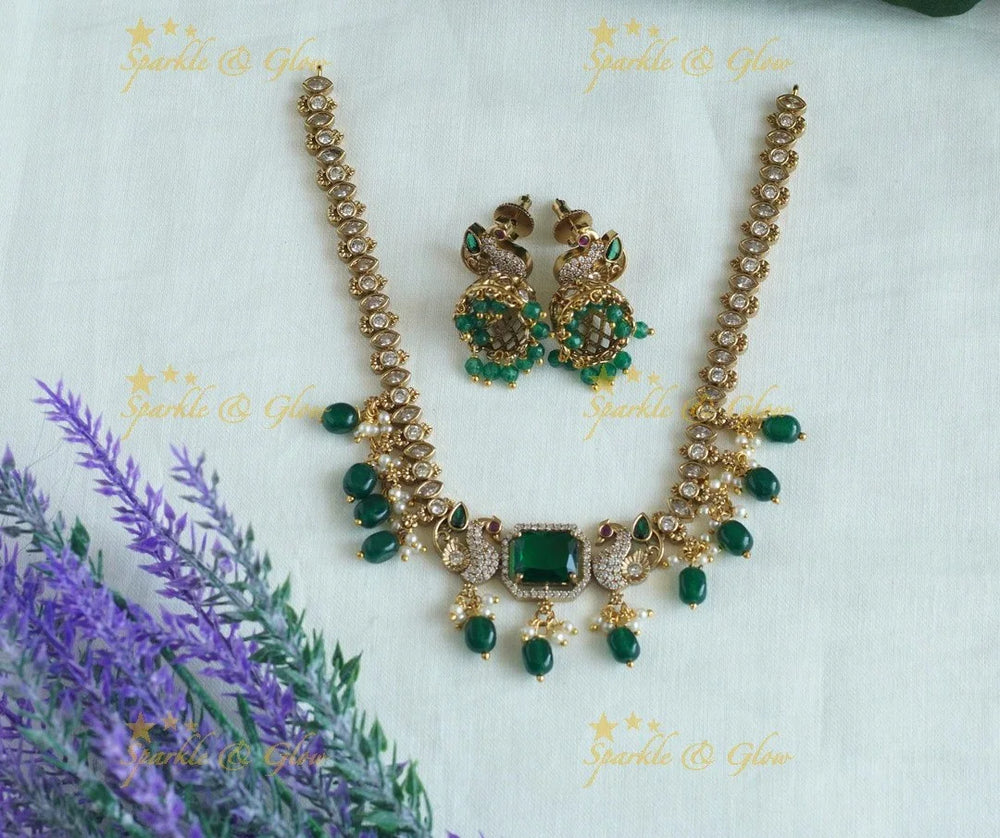 Stunning Antique Peacock Floral carved short necklace - Sparkle and Glow