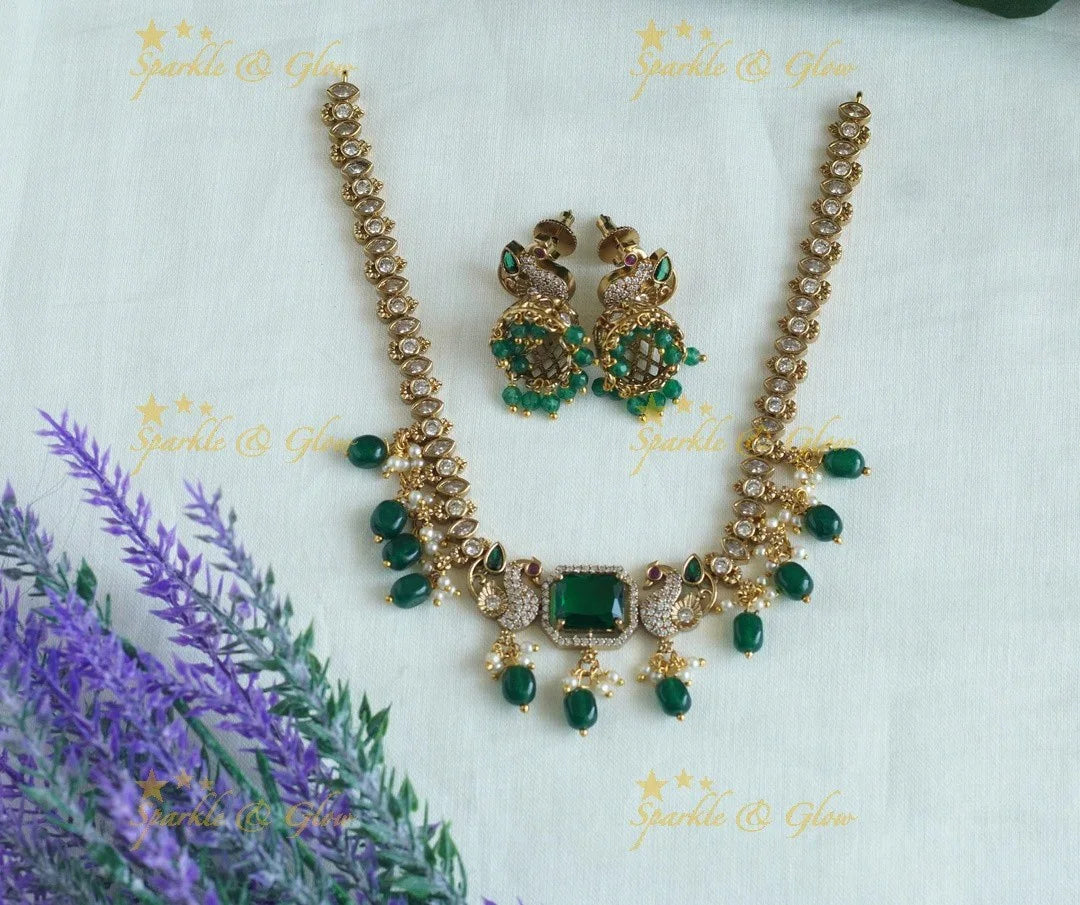 Stunning Antique Peacock Floral carved short necklace - Sparkle and Glow