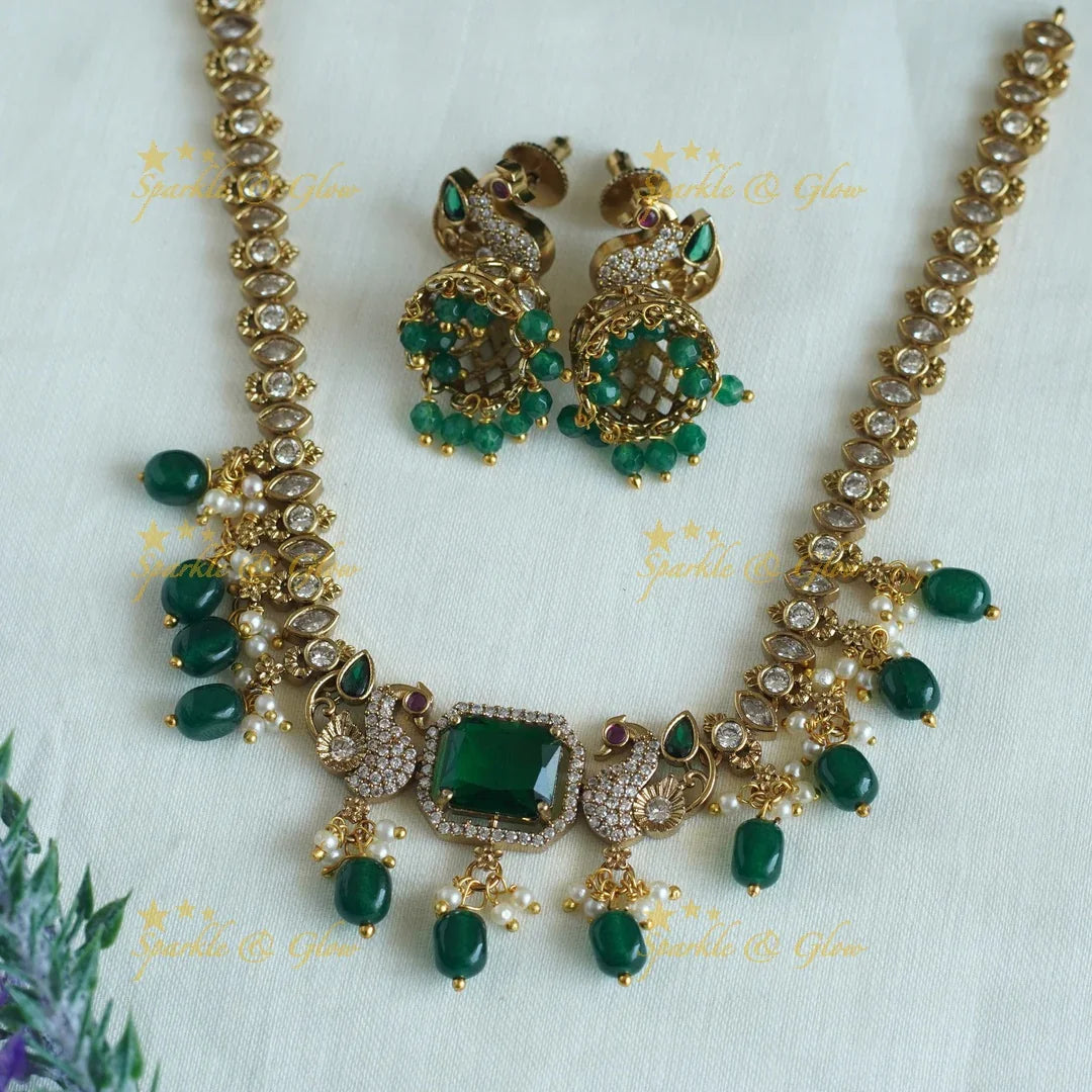 Stunning Antique Peacock Floral carved short necklace - Sparkle and Glow