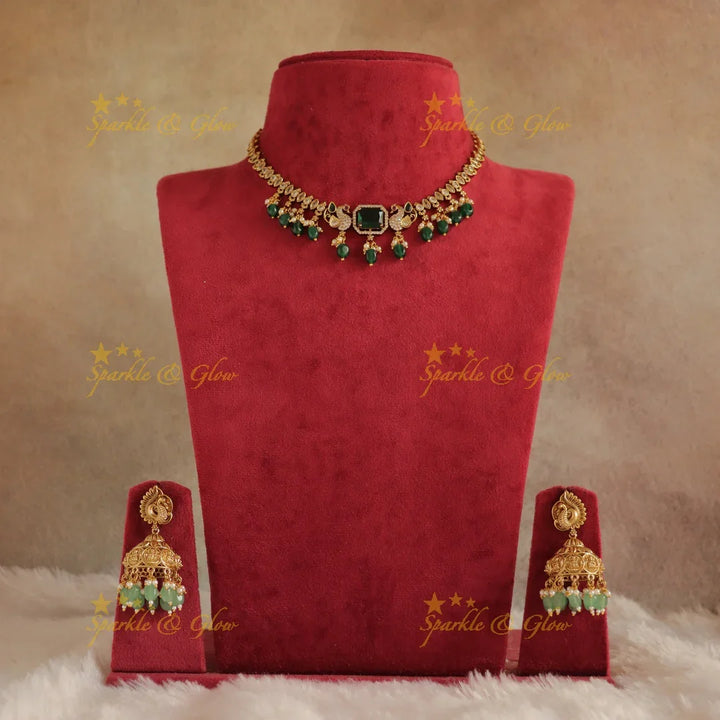 Stunning Antique Peacock Floral carved short necklace - Sparkle and Glow