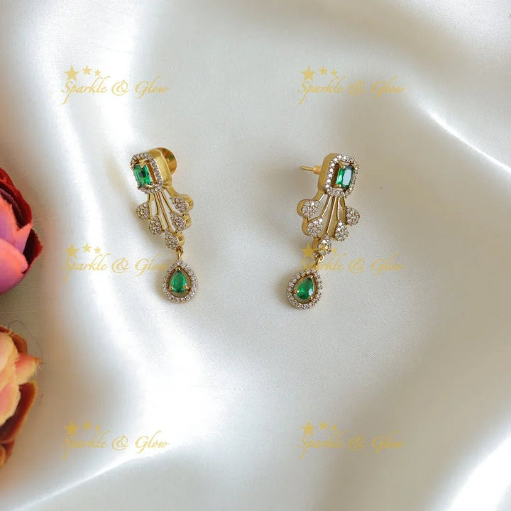 Gorgeous Leaf design AD short necklace with emerald drop - Sparkle and Glow