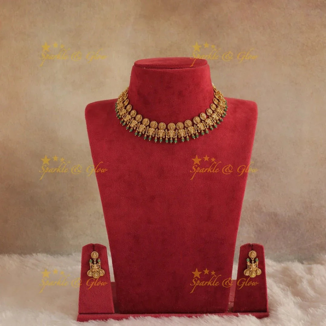 Intricately carved Idol Lakshmi coin design short necklace - Sparkle and Glow