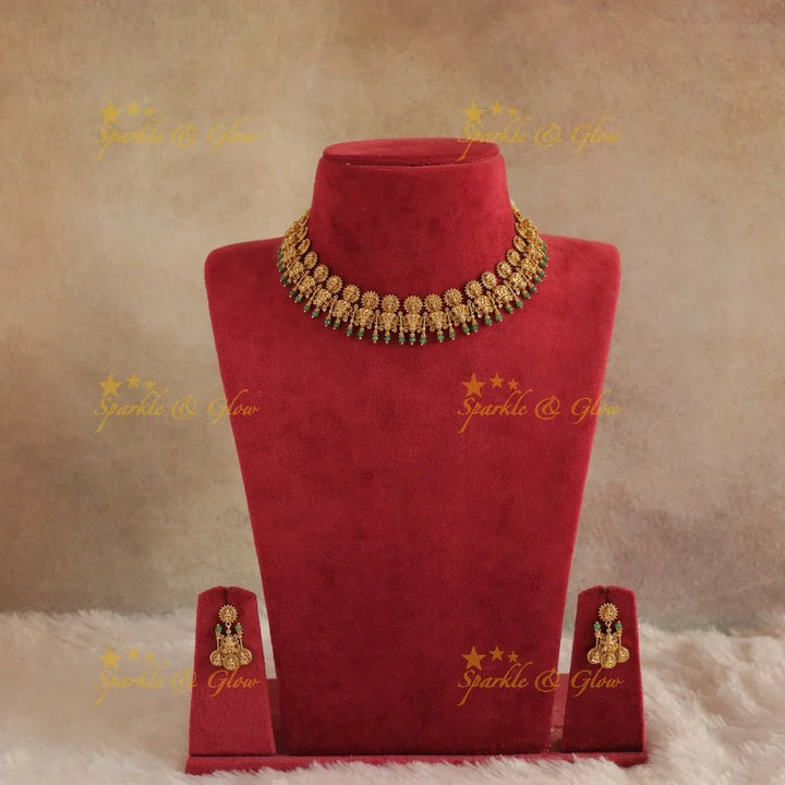 Intricately carved Idol Lakshmi coin design short necklace - Sparkle and Glow