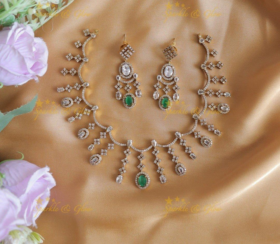 Beautiful Zigzag design AD short necklace with Ruby stones - Sparkle and Glow
