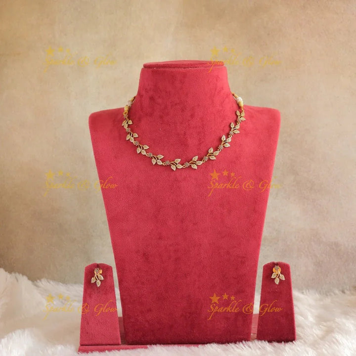 Stunning Floral Leaf branch AD short necklace - Sparkle and Glow