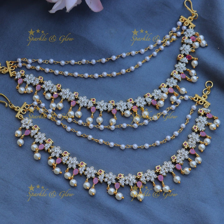 Stunning Flower and Bird design AD Earchain - Ruby - Sparkle and Glow - Ruby - 