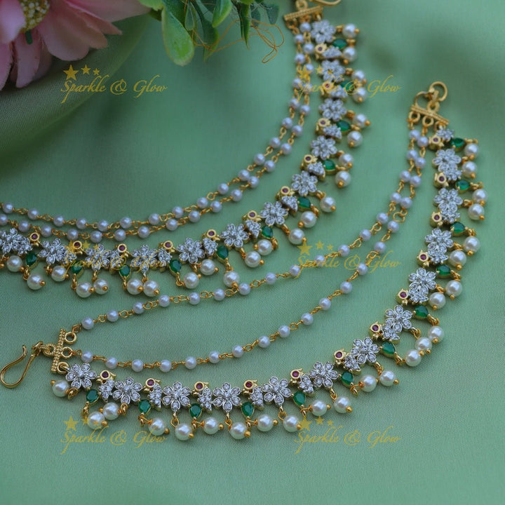 Stunning Flower and Bird design AD Earchain - Ruby - Sparkle and Glow - Green - 