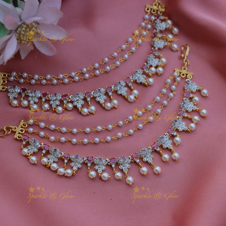 Gracious Elephant Floral design AD Earchain - Ruby - Sparkle and Glow - Ruby - 