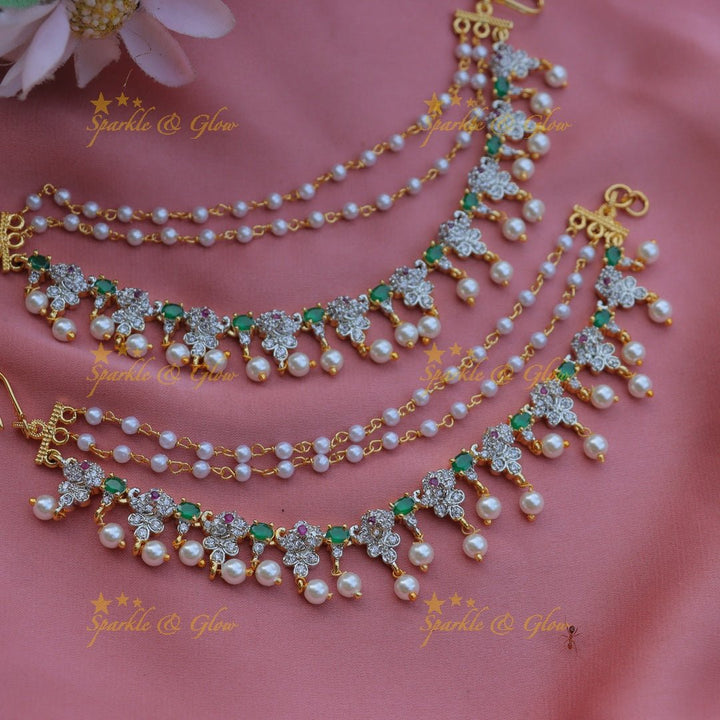 Gracious Elephant Floral design AD Earchain - Ruby - Sparkle and Glow - Green - 