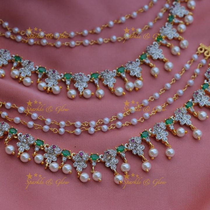 Gracious Elephant Floral design AD Earchain - Ruby - Sparkle and Glow - Ruby - 