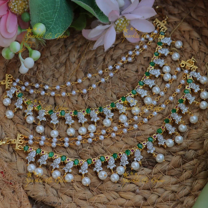 Stunning Peacock Floral AD Earchain-Green - Sparkle and Glow