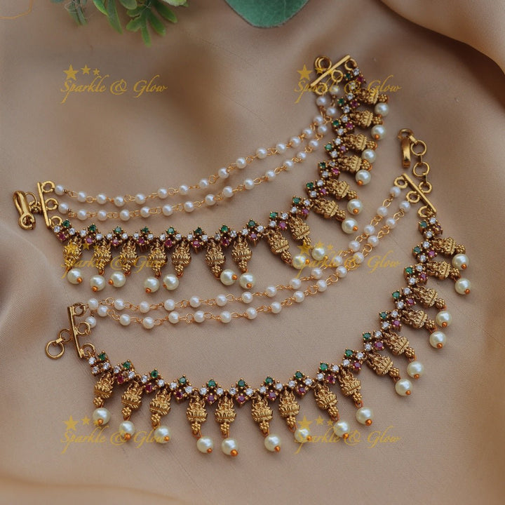 Gracious Idol Lakshmi Floral design Kemp Earchain - Sparkle and Glow - 