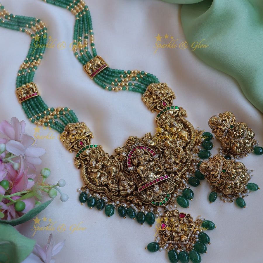Grand Idol Lakshmi Elephant carved beaded haram - Sparkle and Glow - Back Thread - 
