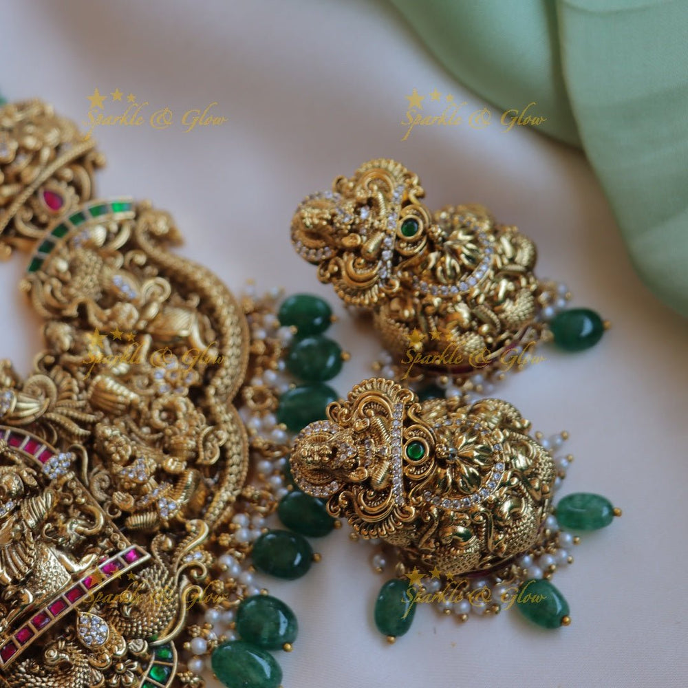 Grand Idol Lakshmi Elephant carved beaded haram - Sparkle and Glow - Back Thread - 