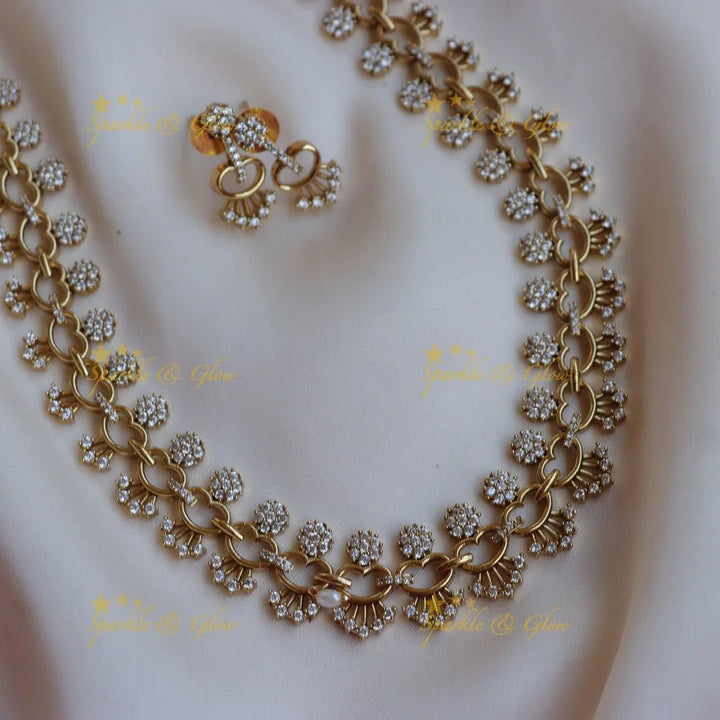 Beautiful GJ polish Heart Floral carved American diamond Haram - Sparkle and Glow