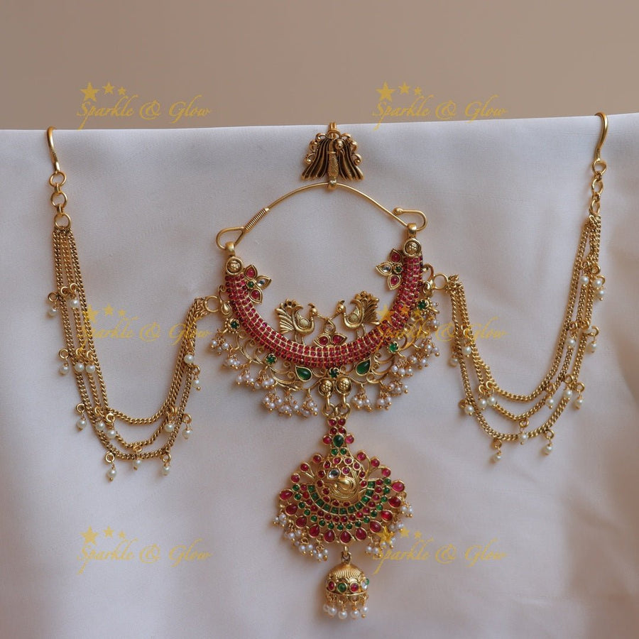 Stunning Peacock Floral Chandbali Jadabilla with Maatil - Sparkle and Glow - 