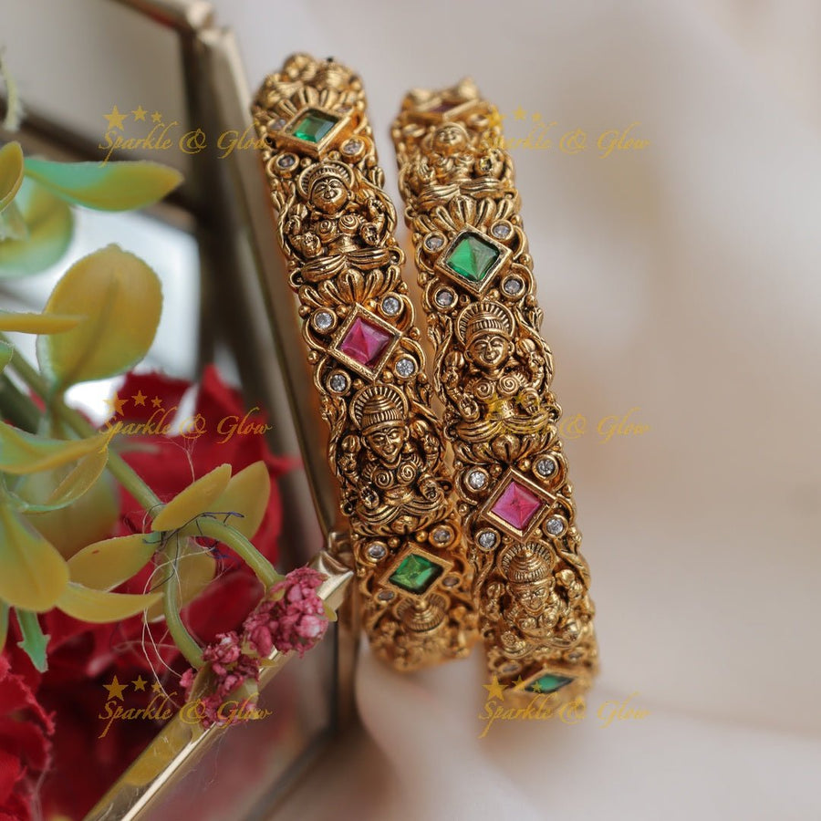 Antique Gold - alike Temple Bangles - Sparkle and Glow - 2.4 - 