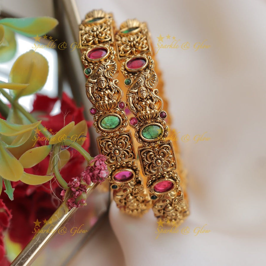 Antique Gold - alike Lakshmi Temple Bangles - Sparkle and Glow - 2.4 - 