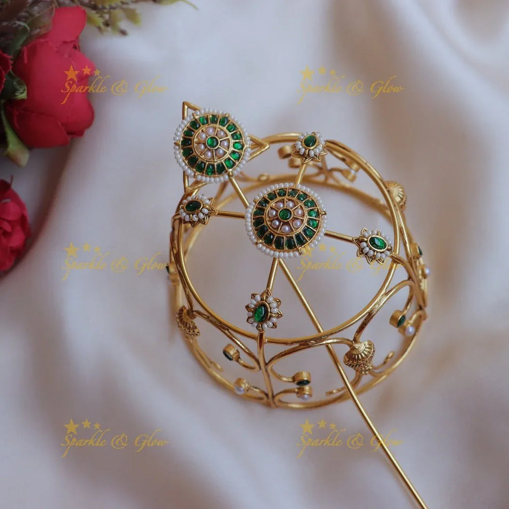 Grand gold alike jadau Floral Hair Bun Holder - Pink - Sparkle and Glow