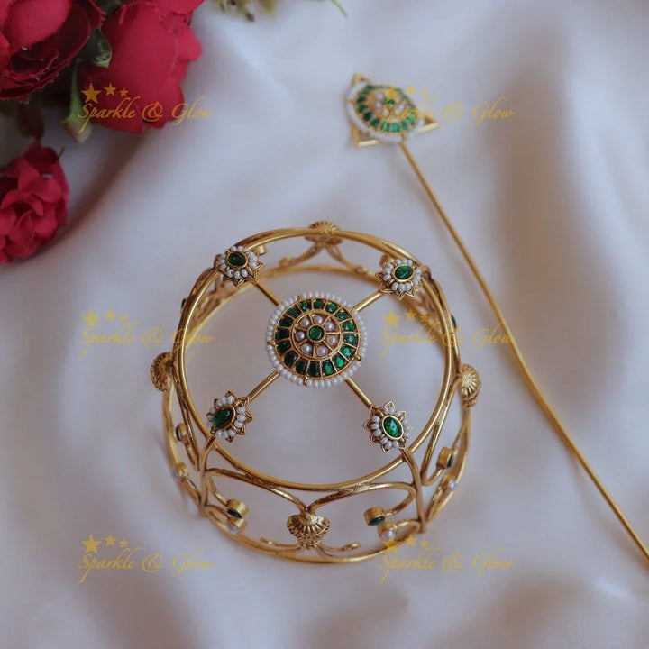 Grand gold alike jadau Floral Hair Bun Holder - Pink - Sparkle and Glow