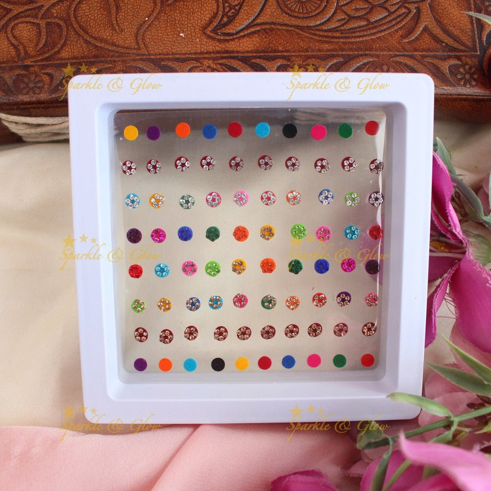 Stunning Assorted design and colour Bindi Box - Sparkle and Glow - 