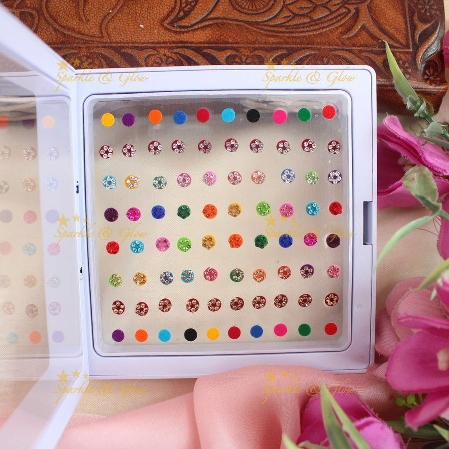 Stunning Assorted design and colour Bindi Box - Sparkle and Glow - 