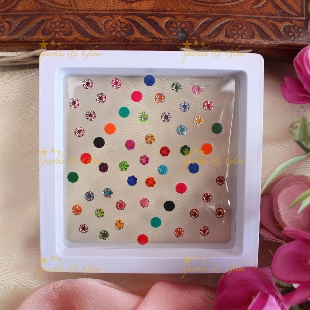 Elegant Round shaped Assorted colour Bindi box - Sparkle and Glow - 