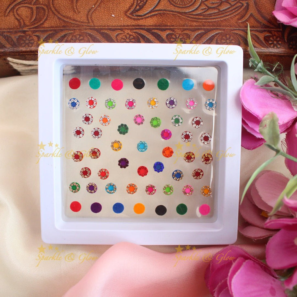 Stunning Plain and Stone design Round Bindi box - Sparkle and Glow - 