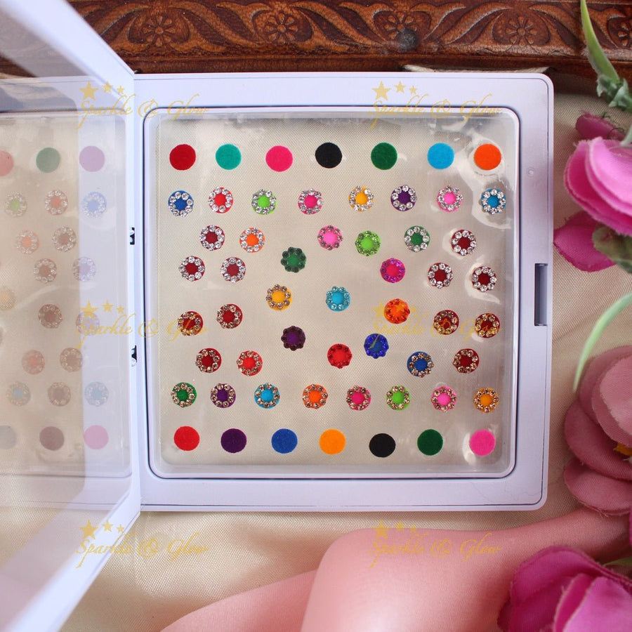 Stunning Plain and Stone design Round Bindi box - Sparkle and Glow - 