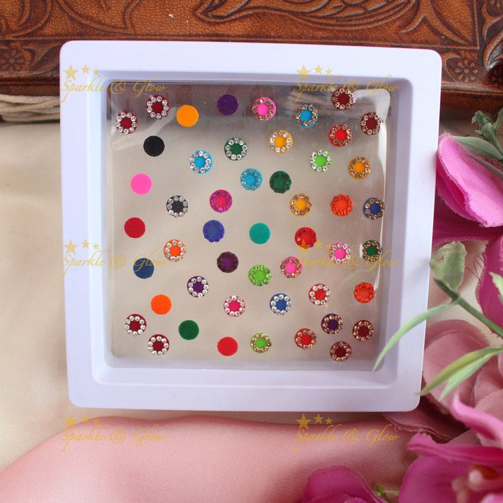Elegant Bridal wear Round Bindi box with stones - Sparkle and Glow - 