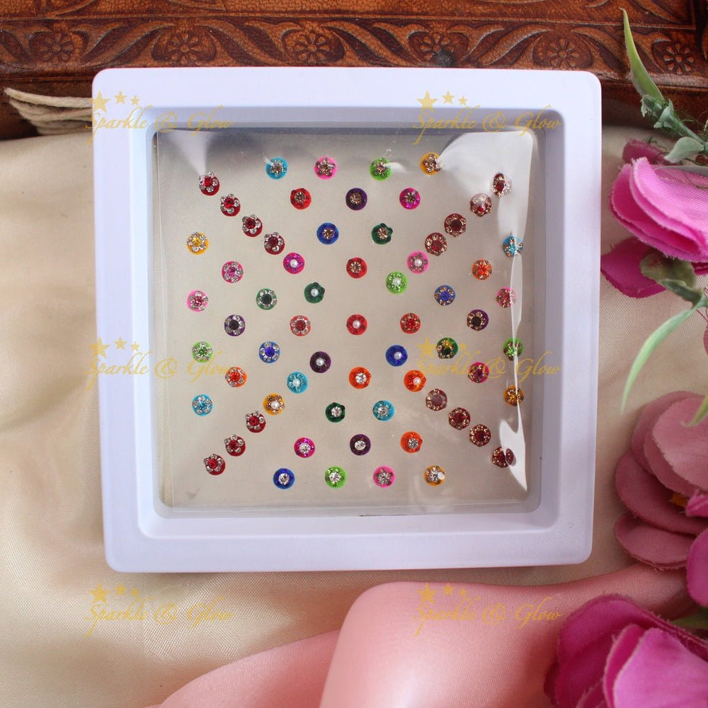 Beautiful Round shaped Bindi box with pearls and stones - Sparkle and Glow - 
