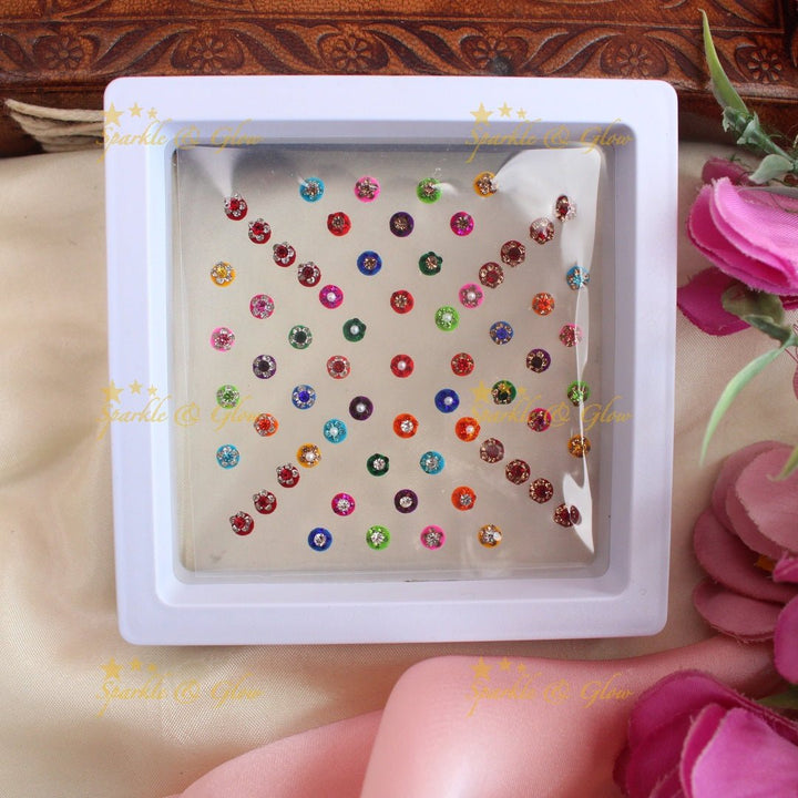 Beautiful Round shaped Bindi box with pearls and stones - Sparkle and Glow - 