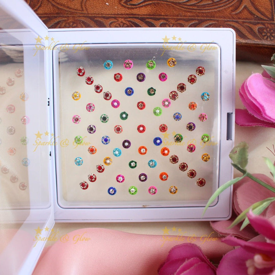 Beautiful Round shaped Bindi box with pearls and stones - Sparkle and Glow - 