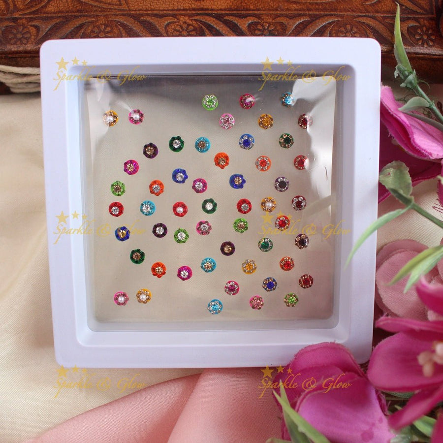 Beautiful Round shaped Bindi box with pearls and stones - Sparkle and Glow - 