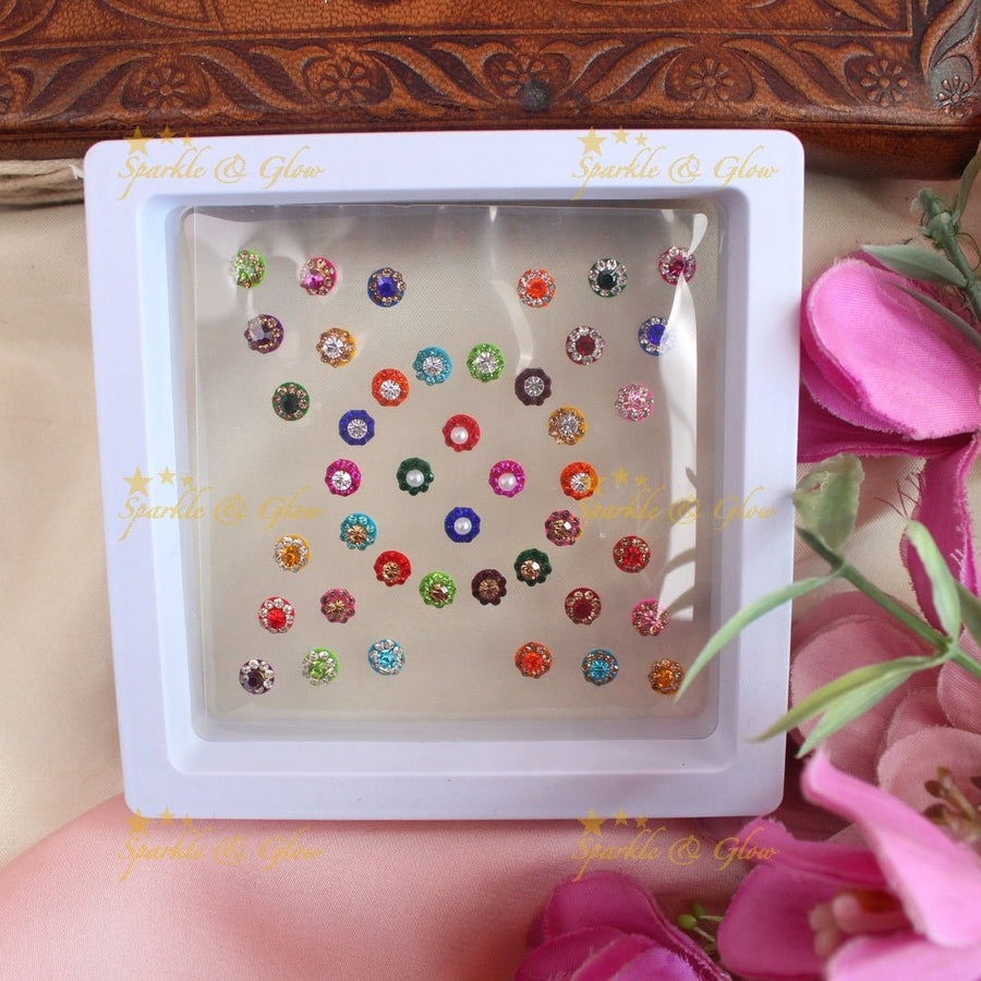 Stunning Round shaped Bindi box with pearls and stones - Sparkle and Glow - 