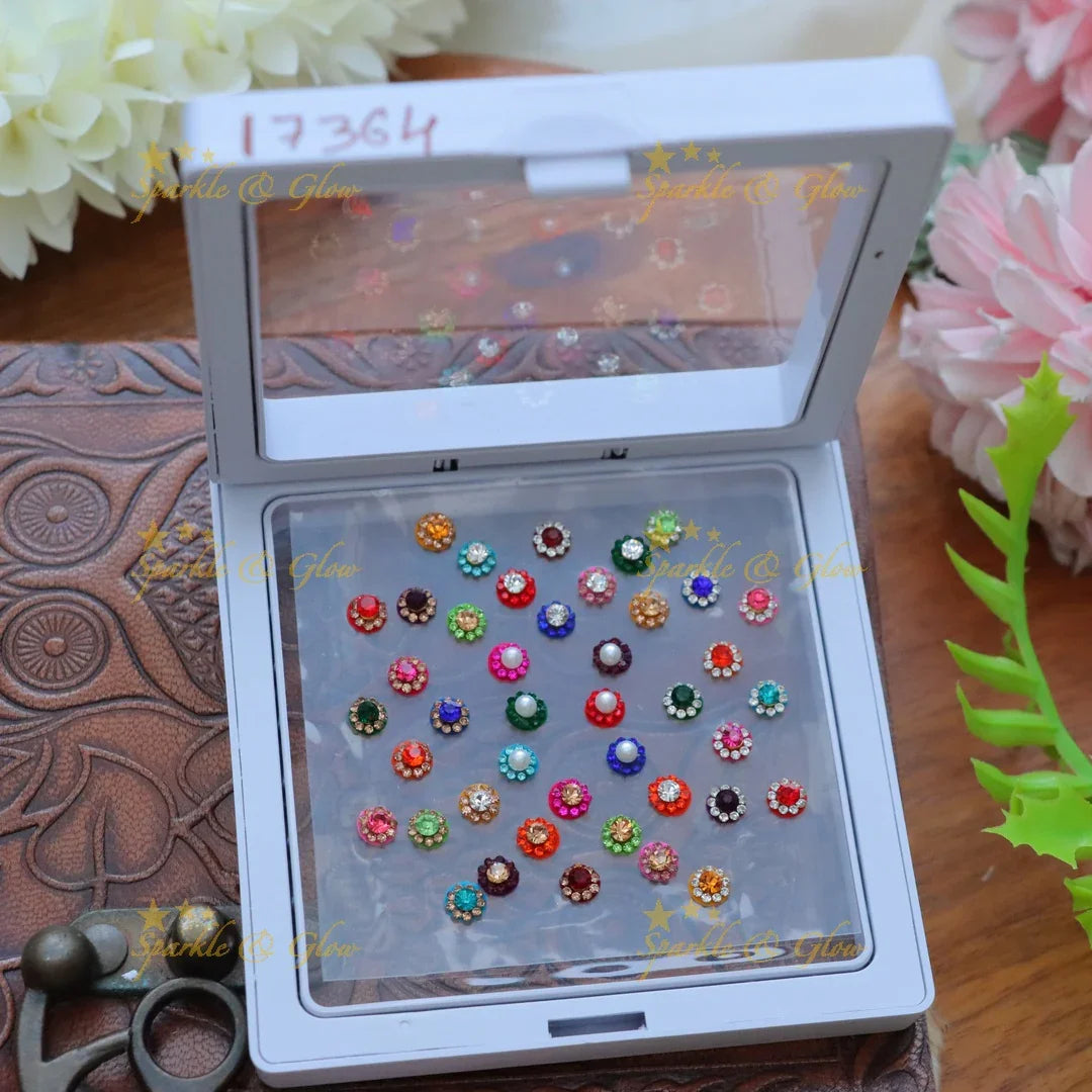 Premium Round Bindi Box with Pearls & Stones