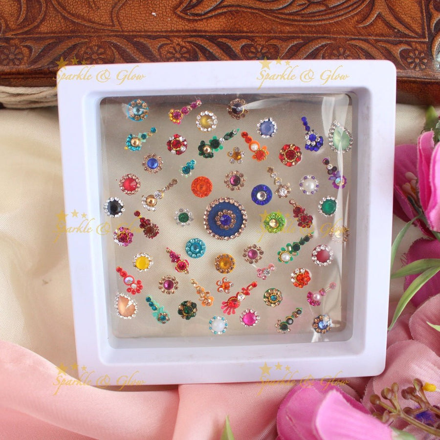 Beautiful Assorted design Bridal Bindi box with stones - Sparkle and Glow - 
