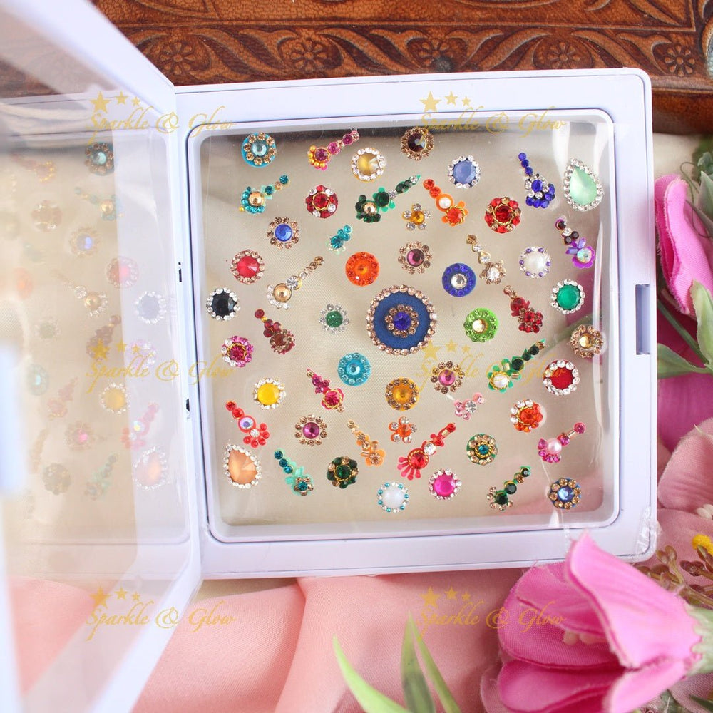 Beautiful Assorted design Bridal Bindi box with stones - Sparkle and Glow - 