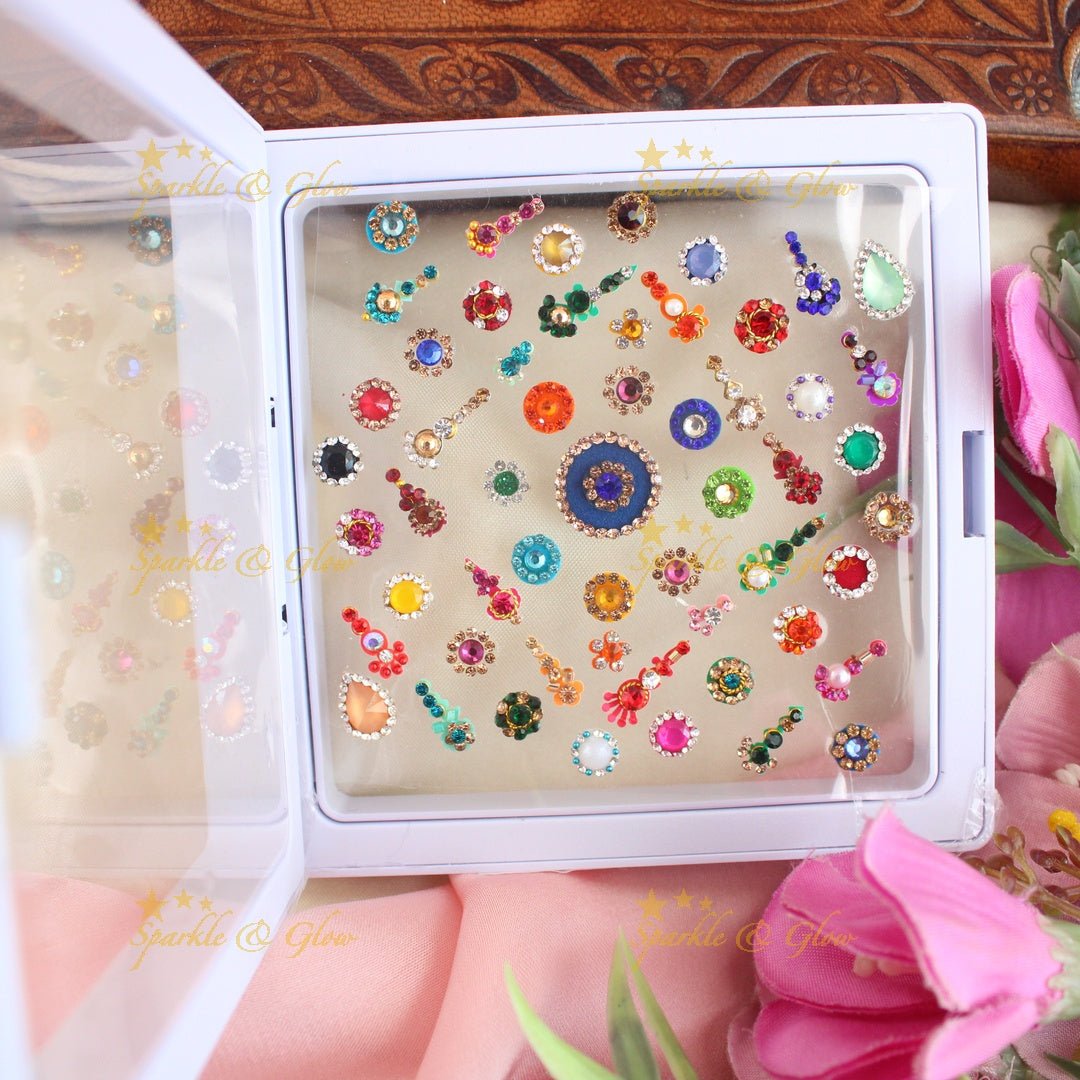 Beautiful Assorted design Bridal Bindi box with stones - Sparkle and Glow - 
